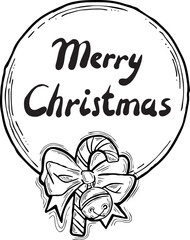 Christmas, New Year frame with decorative elements. Background vector template for postcard, party invitation, sale promotion, brochure or banner. Hand drawn illustration, cartoon retro style drawing,