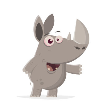 funny illustration of a happy cartoon rhino