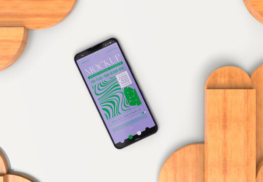 3d Phone Mockup with Wooden Decorations