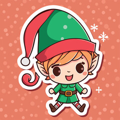 Obraz na płótnie Canvas Christmas elf cartoon sticker, xmas santa elf stickers with ornament. New-year collection