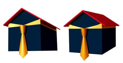 House with necktie 3D Ilustration png transparence