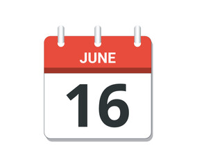 June 16th calendar icon vector. 
