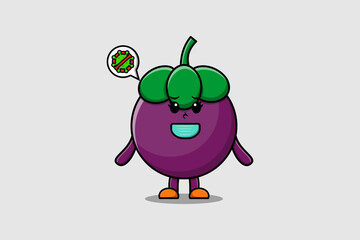 Cute cartoon illustration Mangosteen using mask to prevent virus in cute modern style design