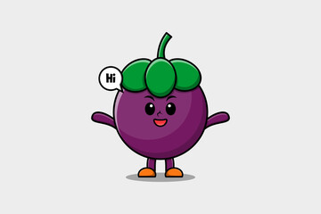Cute cartoon Mangosteen character with happy expression in modern style design illustration