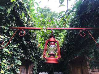 Fototapeta na wymiar Insulated red chandelier