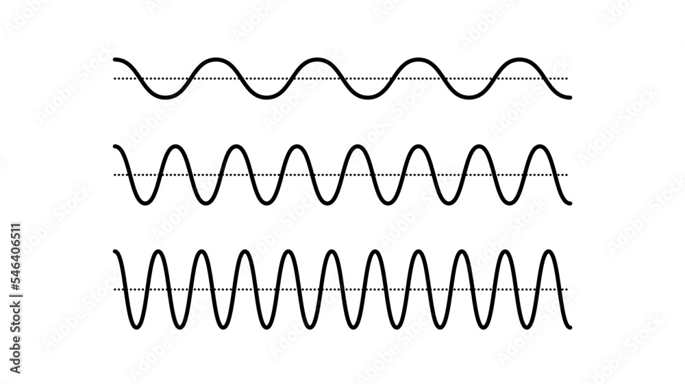 Poster Sinusoid signals set. Black curve sound waves collection. Voice or music audio concept. Pulse lines. Electronic radio signals with different frequency and amplitude. 