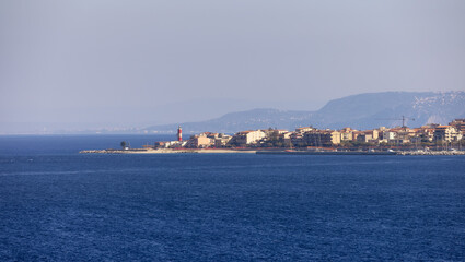 Fototapeta premium City by the Sea. Messina, Villa San Giovanni, Italy. Sunny Morning.