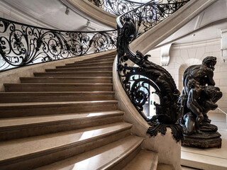 A chic twisted staircase in the Art Nouveau style in Paris. Museum Small Palace. - 546408197