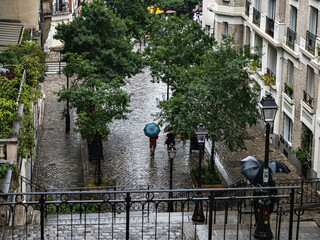 Rainy Paris. The atmosphere of romance and love in Montmartre.
