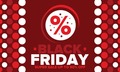 Black Friday. Sale up to 90% off. Biggest sale of the year. Special offer banner. Holiday shopping in United States. Super season deal in November. Discount badge. Creative vector template