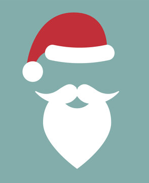 Vector flat cartoon Santa Claus hat and beard isolated on green background