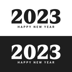 Black and White Vector 2023 Happy New Year. 2023 Vector Text. Vector Illustration