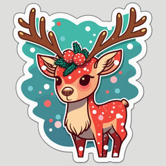 Christmas deer sticker, xmas reindeer stickers decoration. New-year collection