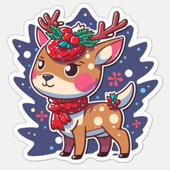Fototapeta premium Christmas deer sticker, xmas reindeer stickers isolated decoration. New-year collection