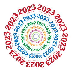 abstract circle background, Happy New Year, 2023 vector text effect, happy new year 2023. Vector Stock