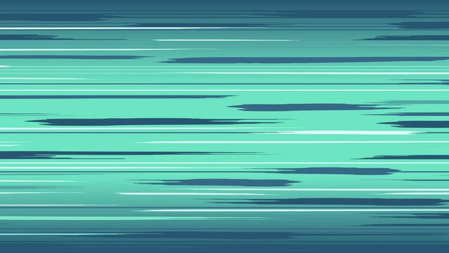 Comic cartoon speed lines background. Horizontal moving lines anime style turquoise color