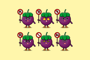 Set kawaii Mangosteen cartoon character with different expressions cartoon face vector illustrations