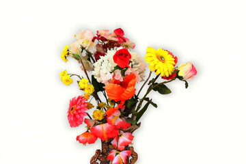 artificial flower arrangement interior living room decoration design in white background,home decoration,selective focus,copy space