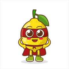 Lemon Superhero Mascot, Funny lemon fruit hero, superhero character, guard, defendor, flat style cartoon vector illustrations isolated on white background. superhero character in mask and cape