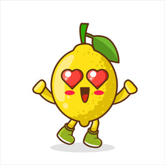 Loving Lemon Cartoon Face, the falling in love expression of a cute lemon with heart shaped eyes