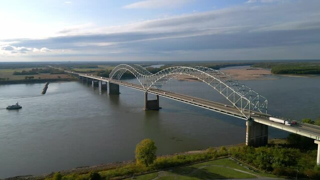 Hernando do Soto Bridge in Memphis over River Mississippi - aerial view