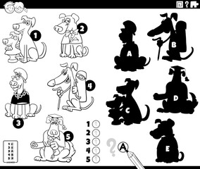 shadows game with funny dogs characters coloring page