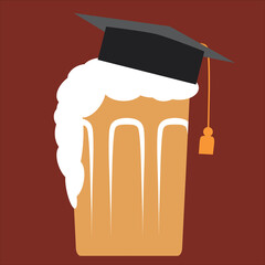 Beer drink with graduation hat vector