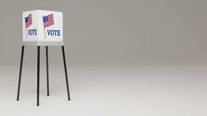3d rendering of American voting booth with design of United States of America flag and written 