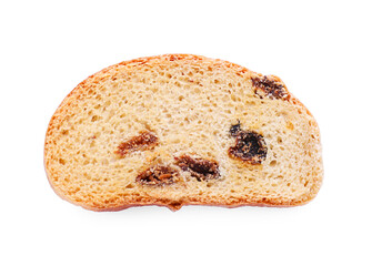 Sweet hard chuck cracker with raisins on white background, top view