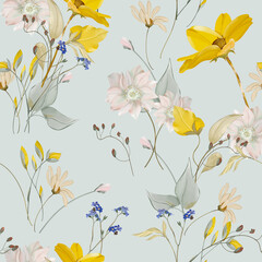 Blooming meadow Watercolor Seamless Pattern. A Pattern for fashion and print.  