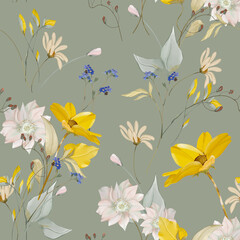 Blooming meadow Watercolor Seamless Pattern. A Pattern for fashion and print.  