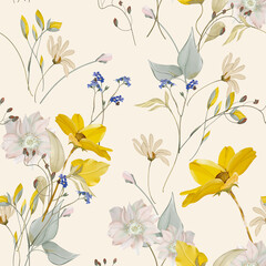 Blooming meadow Watercolor Seamless Pattern. A Pattern for fashion and print.  
