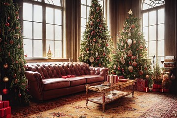 Fototapeta premium living room at christmas with tree