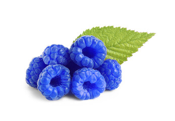 Fresh tasty blue raspberries isolated on white - obrazy, fototapety, plakaty