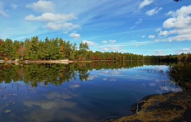 The beautiful landscapes of Muskoka, Ontario, Canada during Fall season, full of colorful autumn colors all over the place