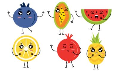 Fotobehang Cute fruits funny characters icon vector  © deemka studio