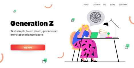 woman in depression at workplace young sad businesswoman with confused mind in tangled brain generation z