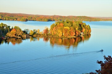 The beautiful landscapes of Muskoka, Ontario, Canada during Fall season, full of colorful autumn colors all over the place