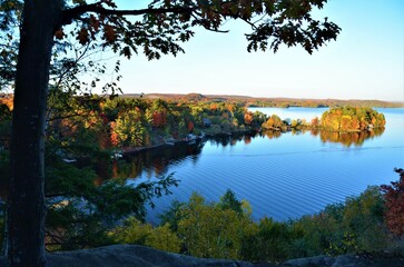 The beautiful landscapes of Muskoka, Ontario, Canada during Fall season, full of colorful autumn colors all over the place