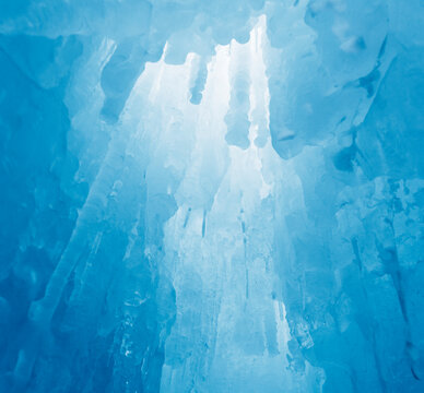 Blue ice formation. Fantasy ice abstract wallpaper. 