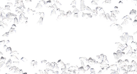 Ice chunks isolated, ice cube clipping path, crushed ice pieces