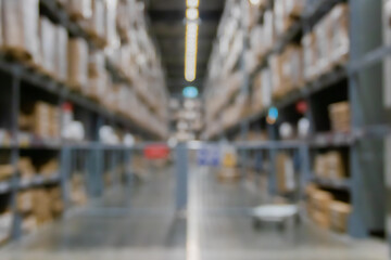 Blurred industrial warehouse or inventory for logistics background.