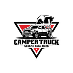 Obraz premium camper truck with roof top tent illustration logo vector