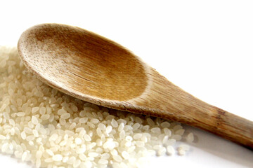rice, spoon, wooden spoon, grain, white rice, healthy, food, white, wood, closeup, organic, cooking, meal, kitchen, white background, wooden