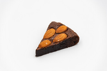 Brownies mix .almonds delicious on white background.