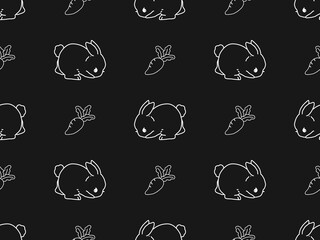 Rabbit cartoon character seamless pattern on black background