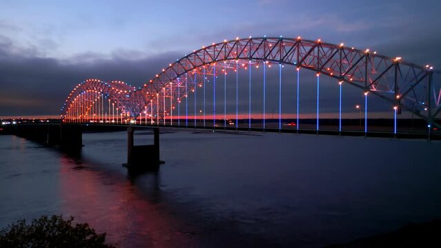 Hernando do Soto Bridge in Memphis over River Mississippi - aerial view