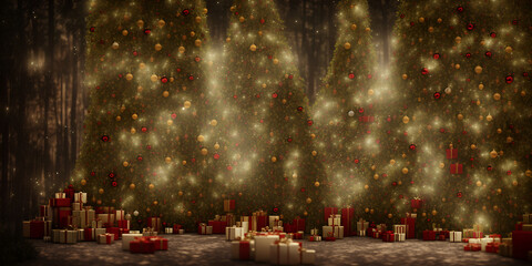 3d render banner abstract fantasy festive christmas trees background header wallpaper background