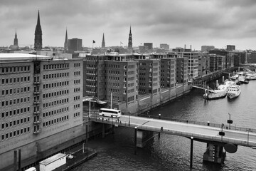 Gray scale shot of the Hamburg city in Germany