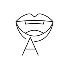 Articulation therapy icon design. Thin Outline Mouth and Letters Icon. Such Line sign as Articulation, Speech Therapy, Talk or Speak. vector illustration